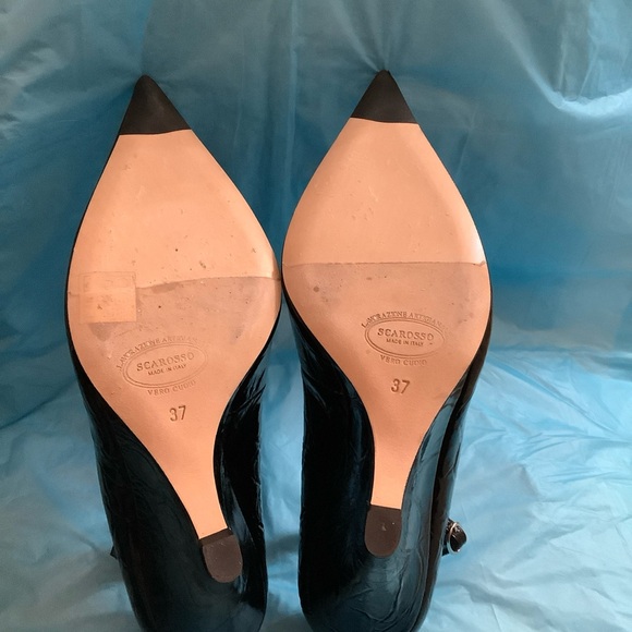 Scarosso Marta III Croco Black Wedge Women’s Heels Sz.7.5 - Picture 12 of 15